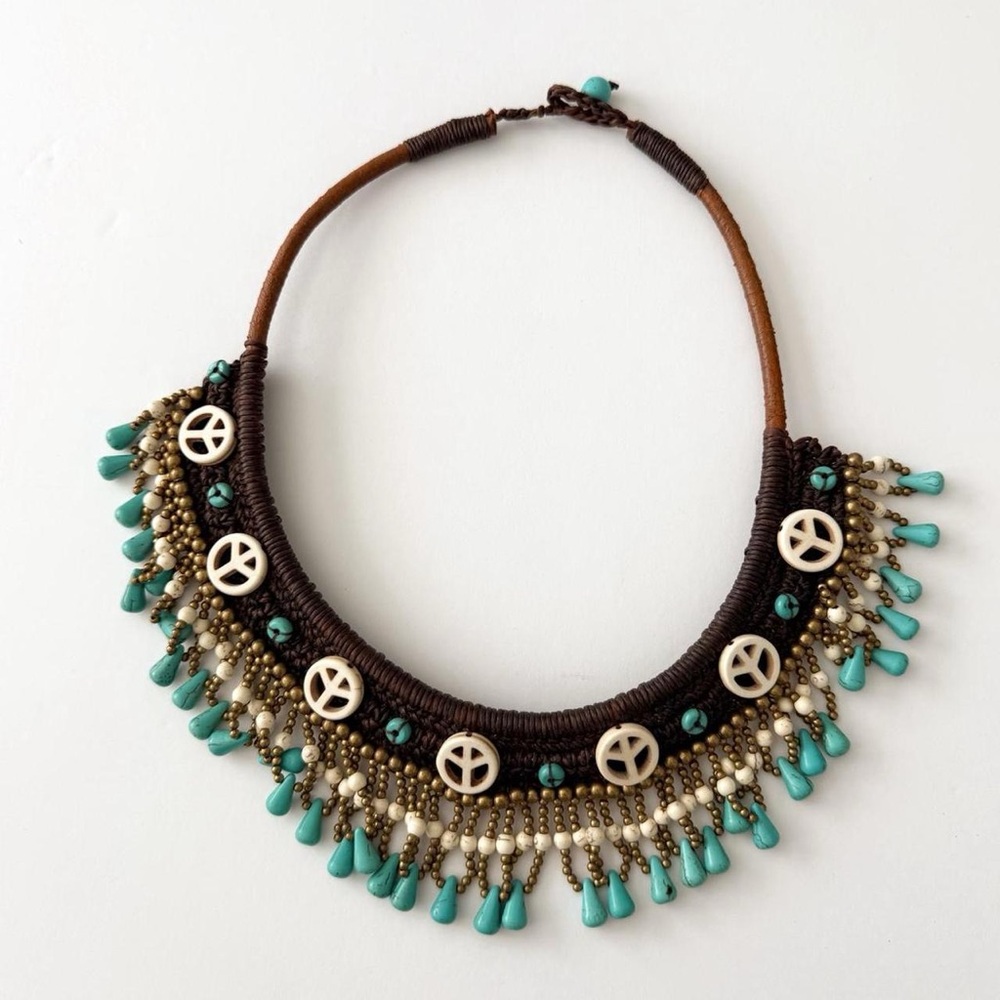 Statement Turquoise Macrame Boho Collar Necklace - image 2